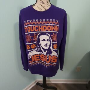 Touchdown Jesus Crewneck Trevor Lawrence Sweatshirt Clemson Tigers Purple medium